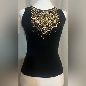Cache Vintage Sleeveless Beaded Blouse